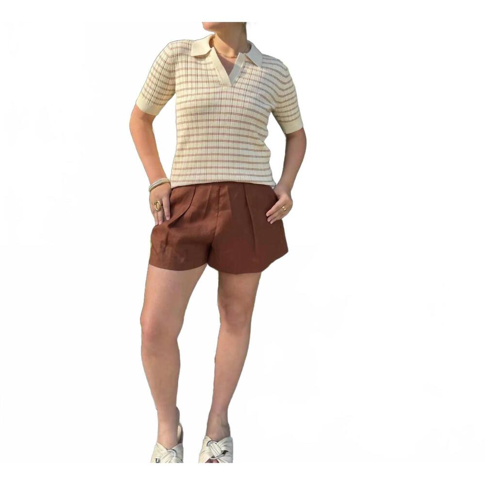 NEW SILVIAN HEACH stripe polo top in off white